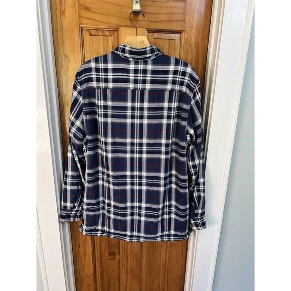 LL Bean Fleece Lined Flannel Shirt Jacket Mens Med Shacket Plaid Blue Red - Picture 3 of 9